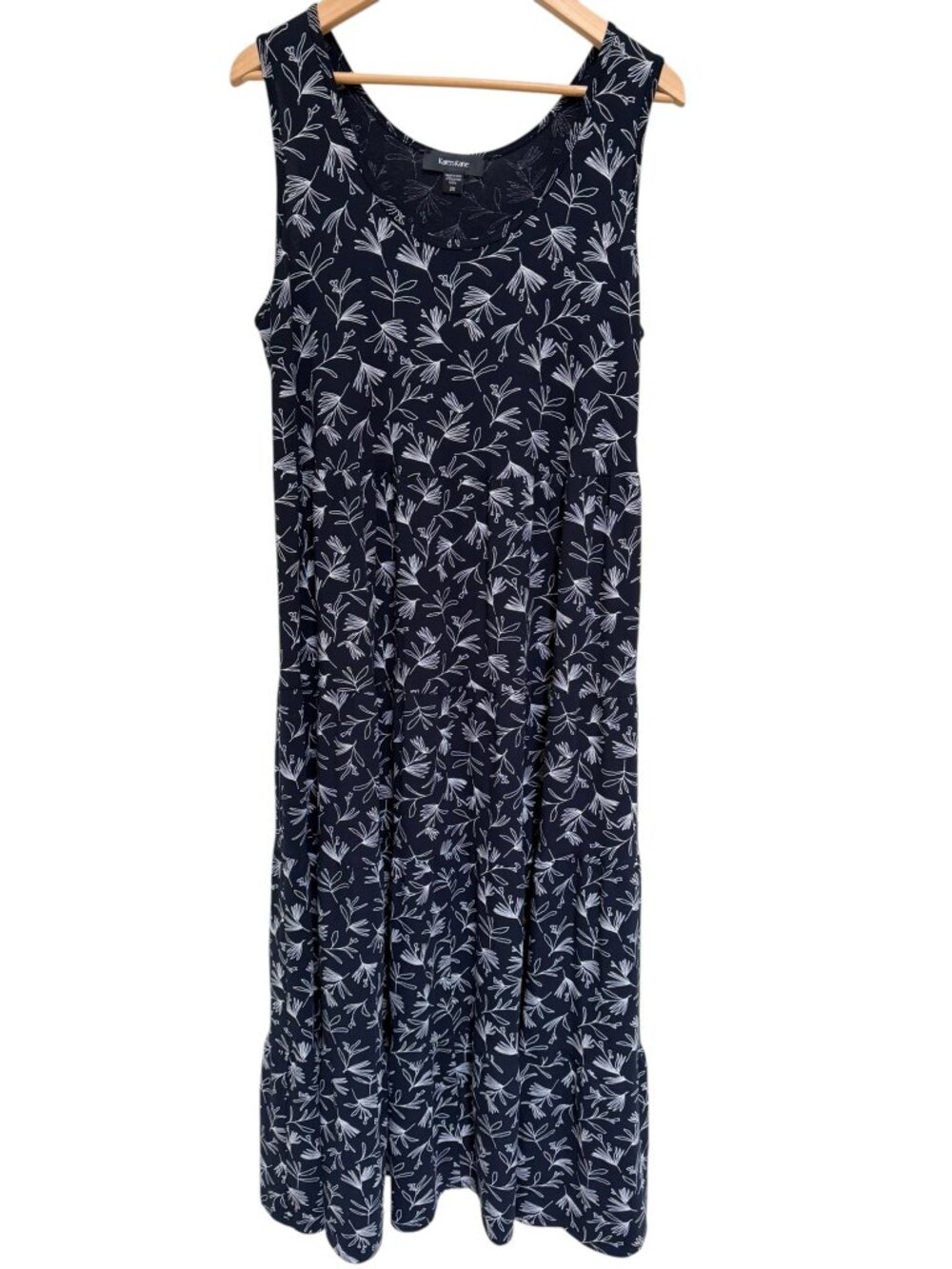Karen Kane Boardwalk Scoop Neck Sleeveless Tiered Midi Dress Pullover Navy 2X
